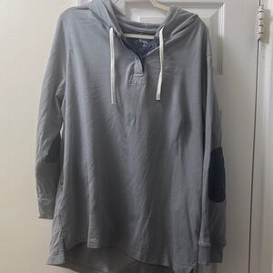 Lands End Gray Hooded Long Sleeve Shirt with Elbow Patches size 1X